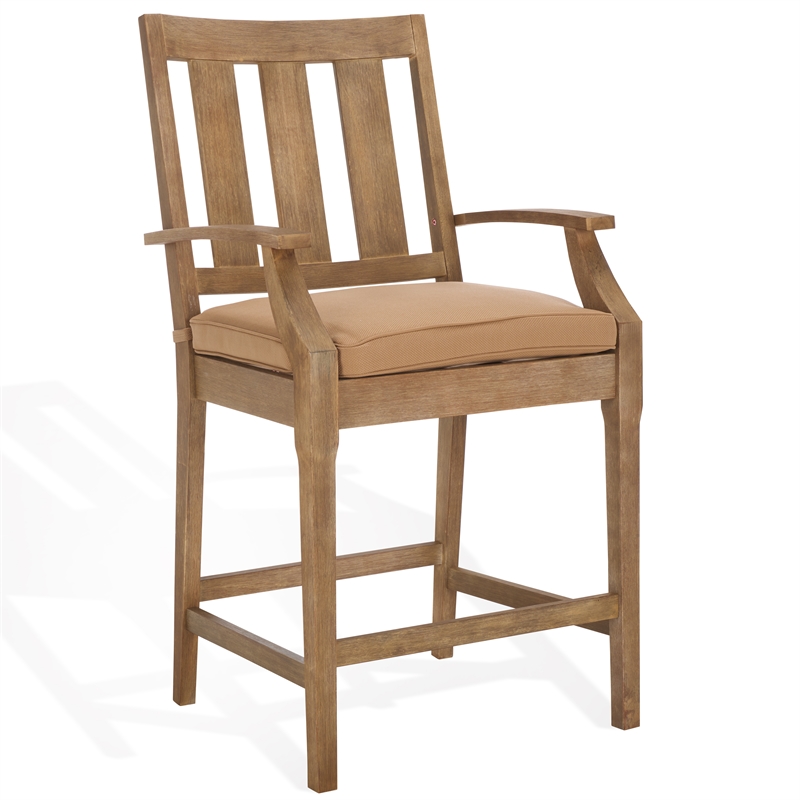 Pemberly Row Eucalyptus Wood Patio Counter Stools in Natural / Brown