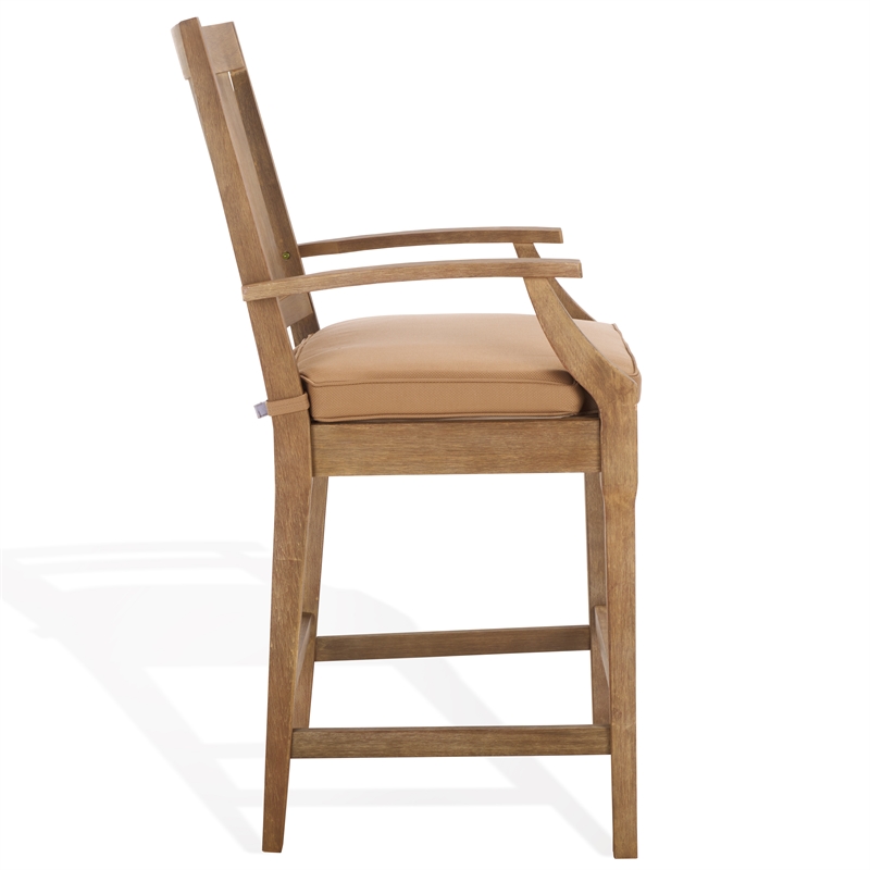 Pemberly Row Eucalyptus Wood Patio Counter Stools in Natural / Brown