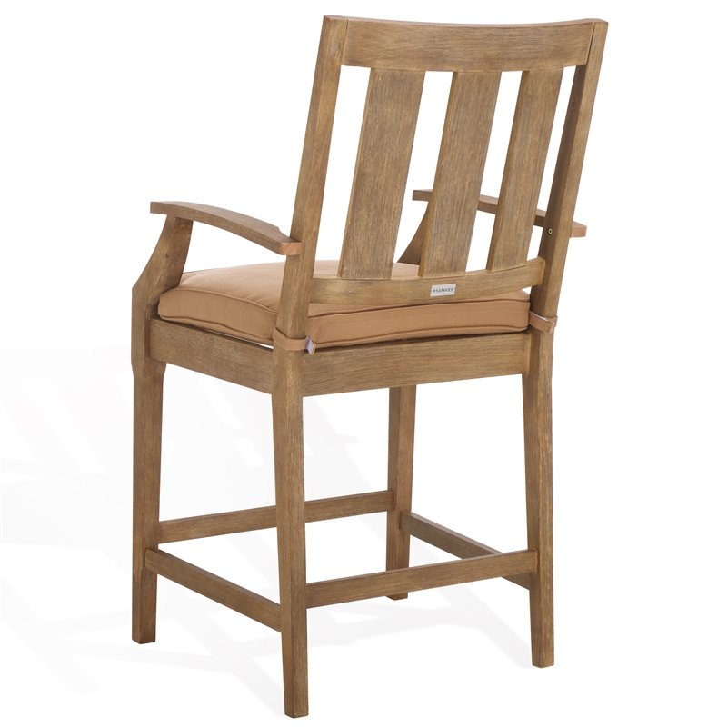 Pemberly Row Eucalyptus Wood Patio Counter Stools in Natural / Brown