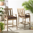 Pemberly Row Eucalyptus Wood Patio Counter Stools in Natural / Brown