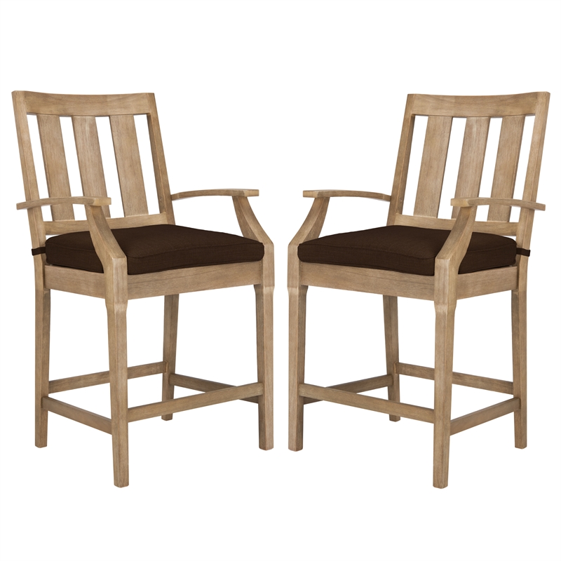 Pemberly Row Eucalyptus Wood Patio Counter Stools in Natural / Brown