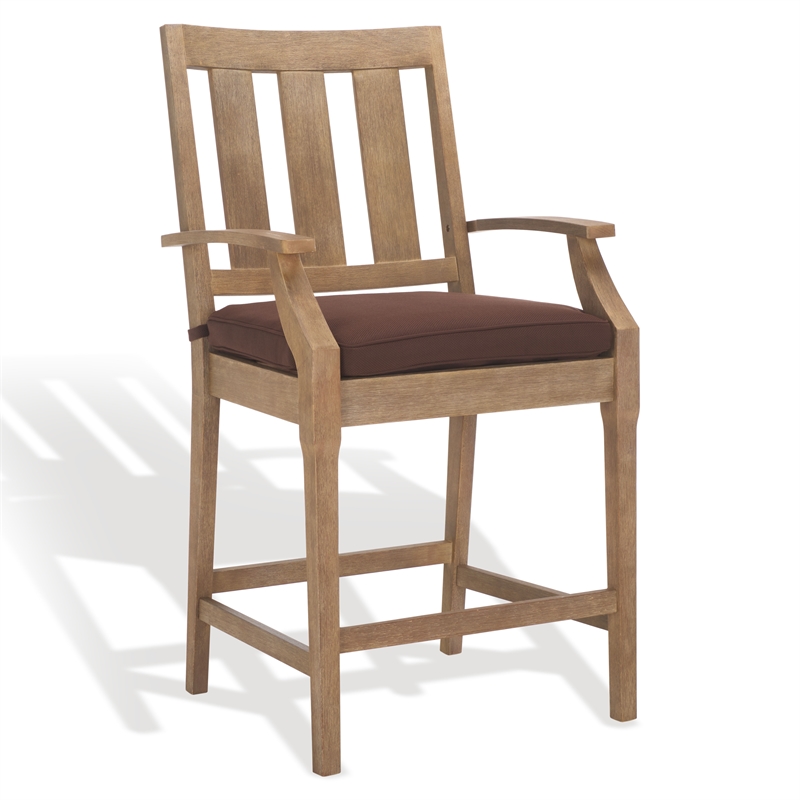 Pemberly Row Eucalyptus Wood Patio Counter Stools in Natural / Brown