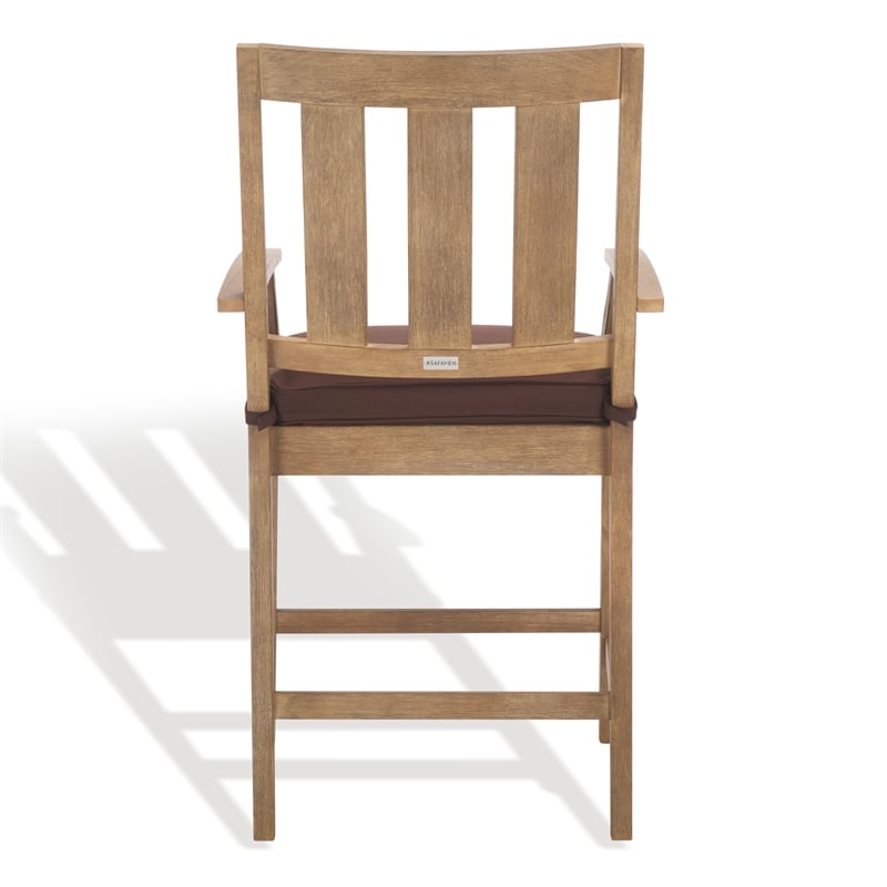 Pemberly Row Eucalyptus Wood Patio Counter Stools in Natural / Brown