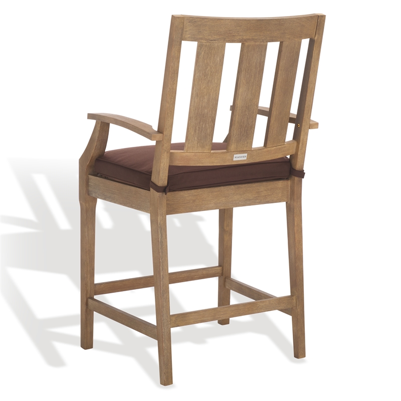 Pemberly Row Eucalyptus Wood Patio Counter Stools in Natural / Brown