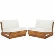 Pemberly Row Acacia Wood and Polyester Lounge Chair Set of 2 in Natural / Beige