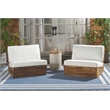 Pemberly Row Acacia Wood and Polyester Lounge Chair Set of 2 in Natural / Beige