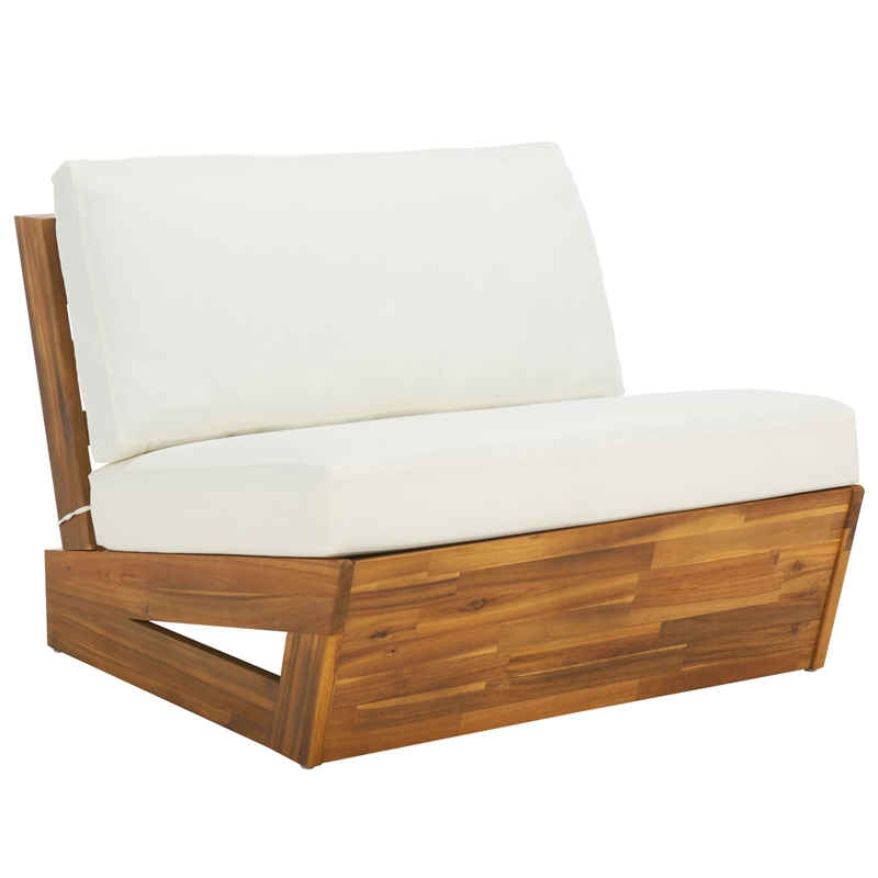 Pemberly Row Acacia Wood and Polyester Lounge Chair Set of 2 in Natural / Beige