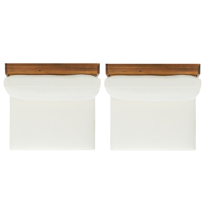 Pemberly Row Acacia Wood and Polyester Lounge Chair Set of 2 in Natural / Beige