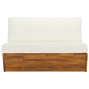 Pemberly Row Acacia Wood and Polyester Outdoor Sofa in Natural / Beige