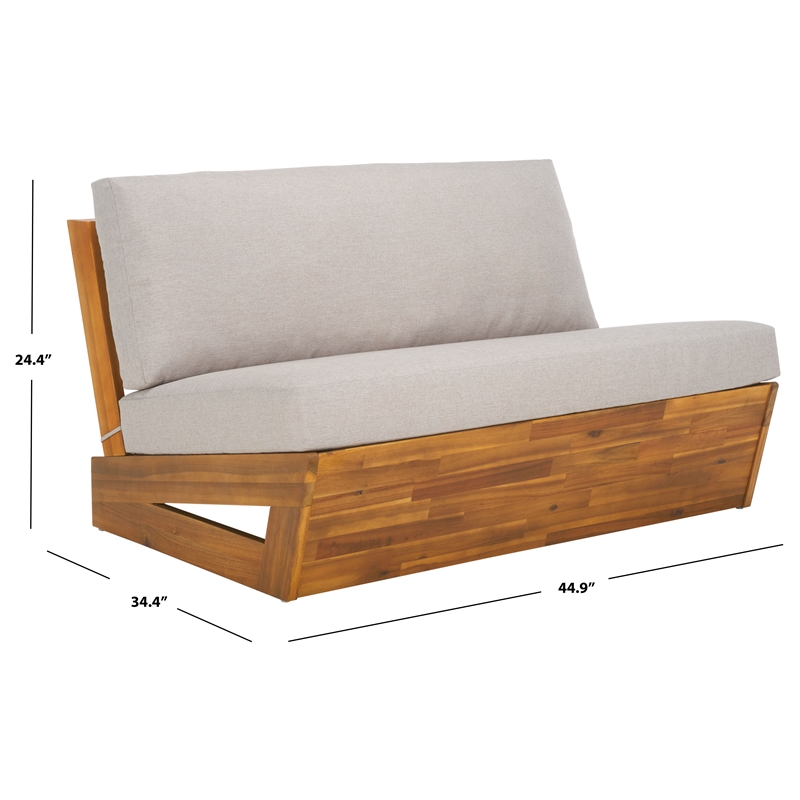 Pemberly Row Acacia Wood and Polyester Outdoor Sofa in Natural / Light Gray