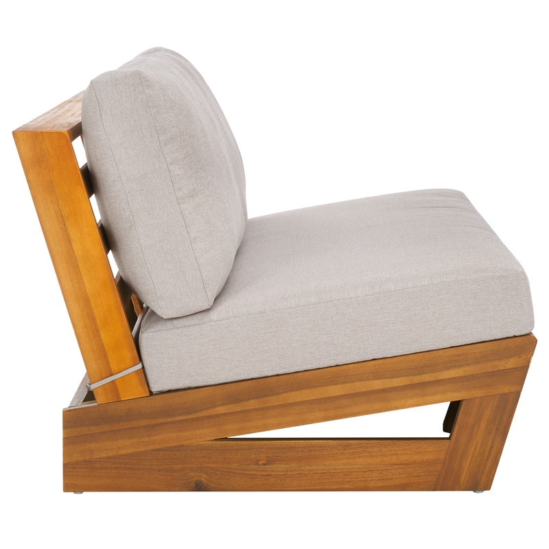 Pemberly Row Acacia Wood and Polyester Outdoor Sofa in Natural / Light Gray