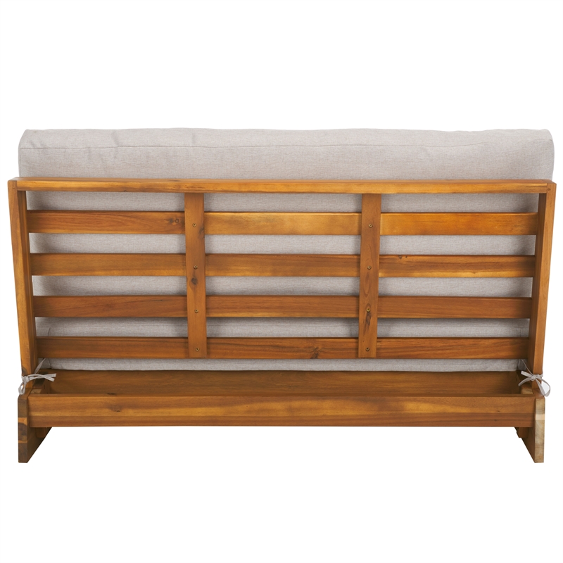 Pemberly Row Acacia Wood and Polyester Outdoor Sofa in Natural / Light Gray