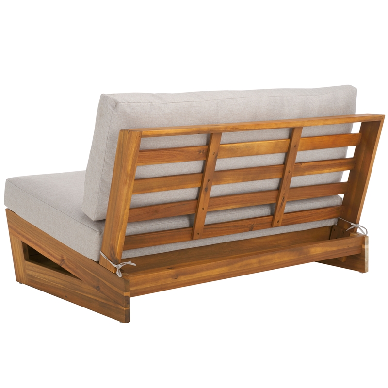 Pemberly Row Acacia Wood and Polyester Outdoor Sofa in Natural / Light Gray