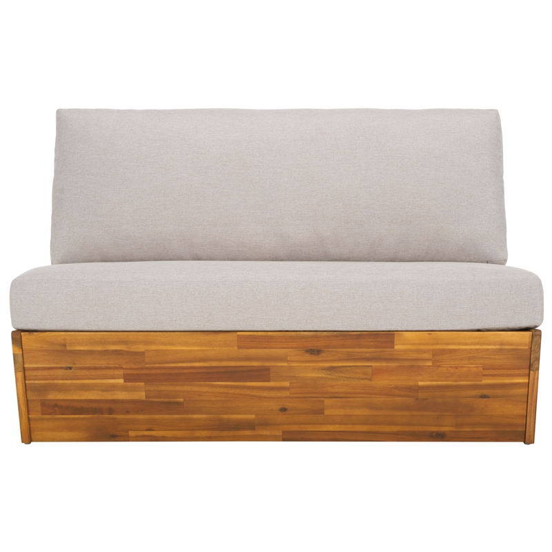 Pemberly Row Acacia Wood and Polyester Outdoor Sofa in Natural / Light Gray