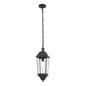 Pemberly Row Contemporary Metal and Glass Outdoor Pendant Light in Black