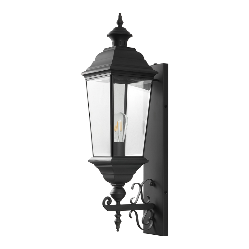 Pemberly Row Modern Metal and Glass Outdoor Wall Sconce in Black