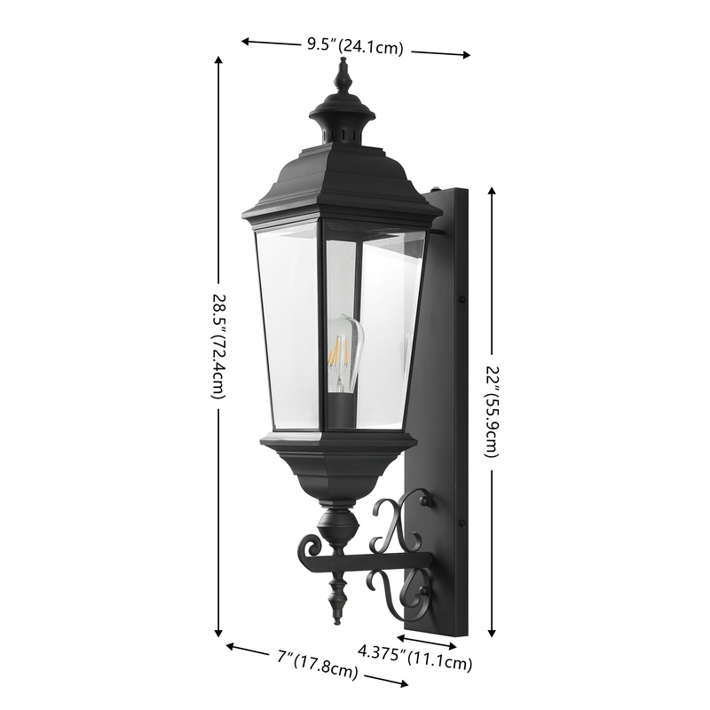 Pemberly Row Modern Metal and Glass Outdoor Wall Sconce in Black