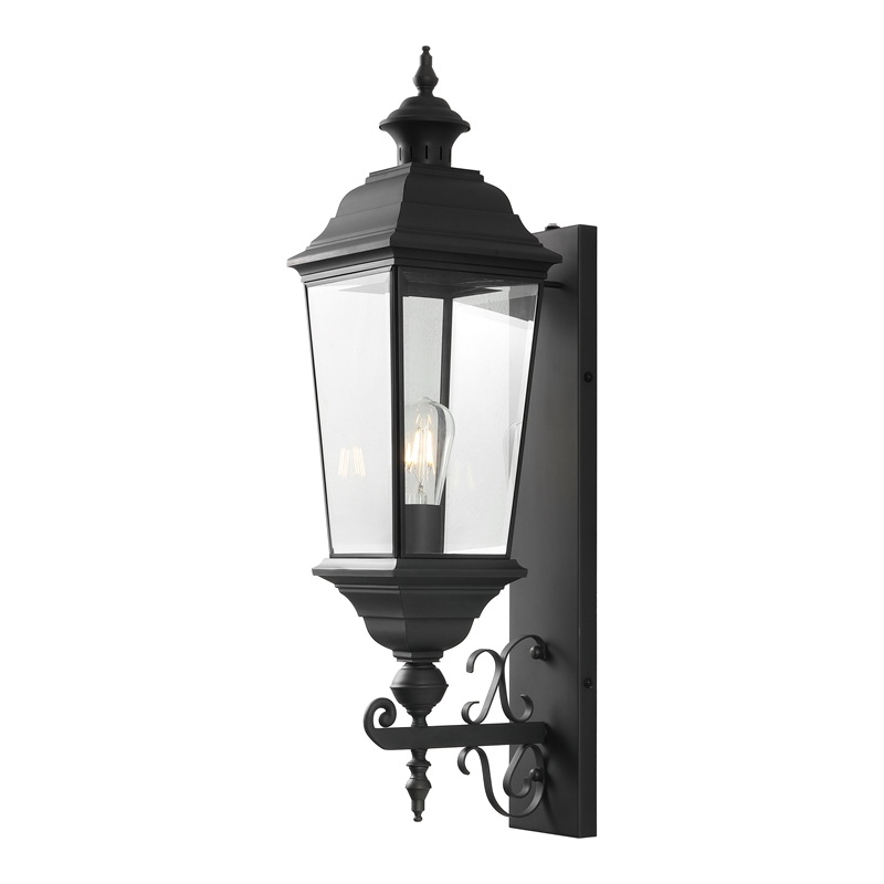 Pemberly Row Modern Metal and Glass Outdoor Wall Sconce in Black