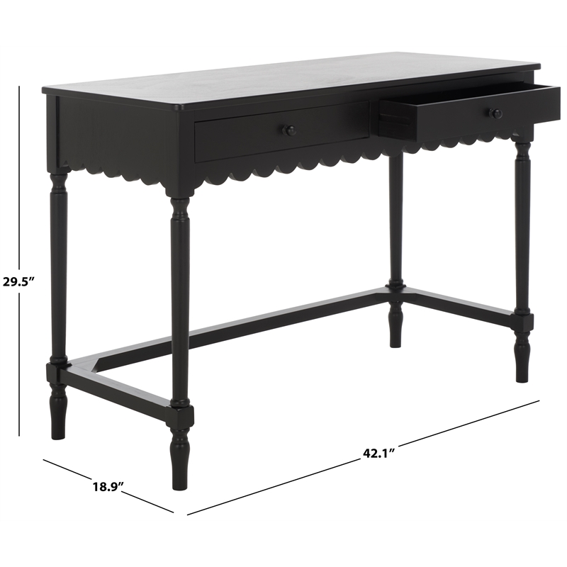 Pemberly Row Pine Wood 2 Drawer Desk with Storage in Matte Black