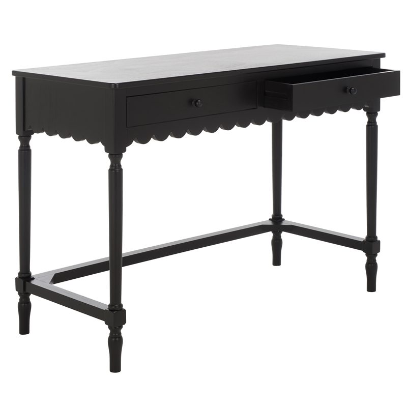 Pemberly Row Pine Wood 2 Drawer Desk with Storage in Matte Black