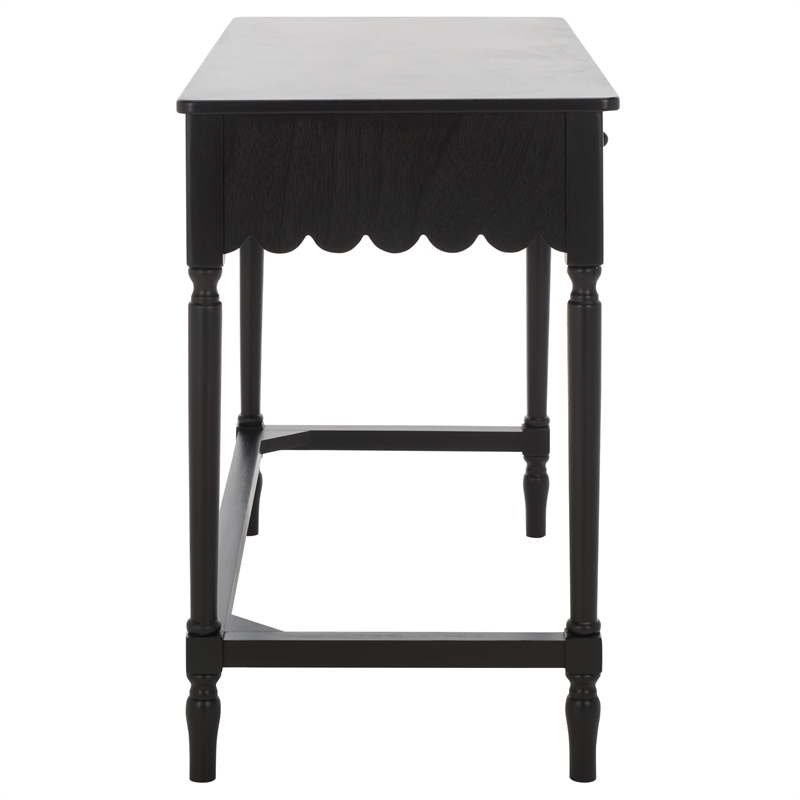 Pemberly Row Pine Wood 2 Drawer Desk with Storage in Matte Black