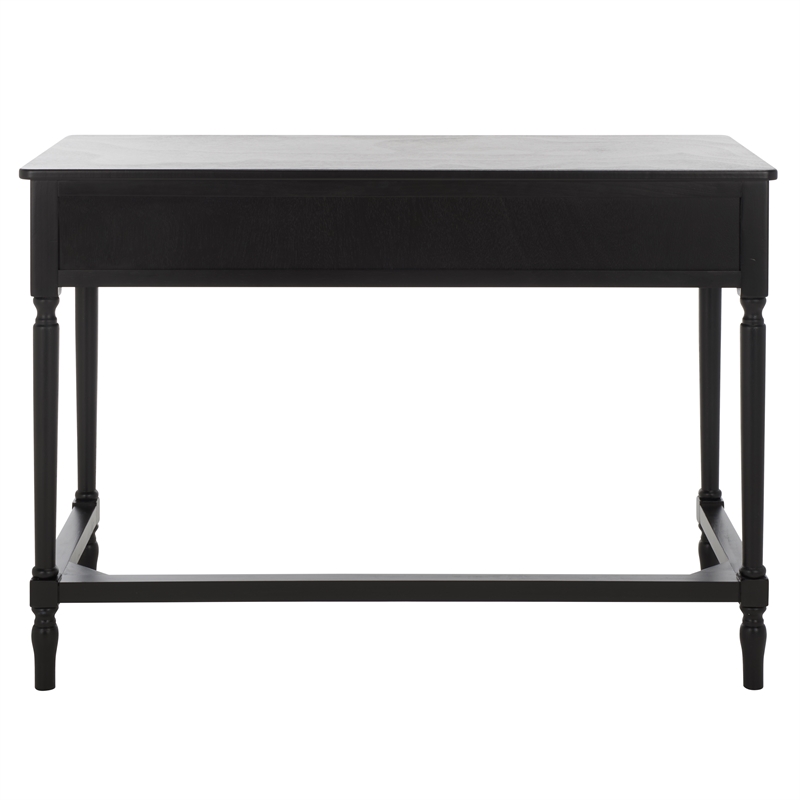 Pemberly Row Pine Wood 2 Drawer Desk with Storage in Matte Black