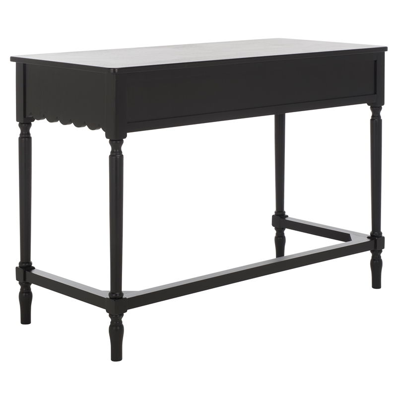 Pemberly Row Pine Wood 2 Drawer Desk with Storage in Matte Black