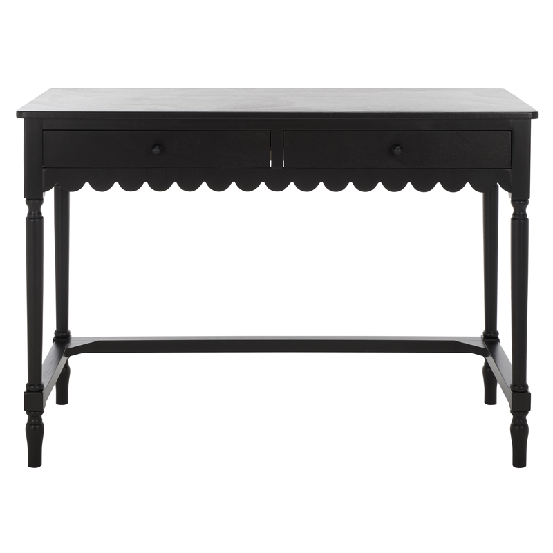 Pemberly Row Pine Wood 2 Drawer Desk with Storage in Matte Black