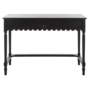Pemberly Row Pine Wood 2 Drawer Desk with Storage in Matte Black