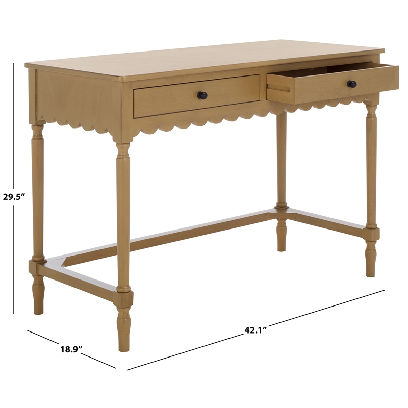 Pemberly Row Pine Wood 2 Drawer Desk with Organized Storage in Brown