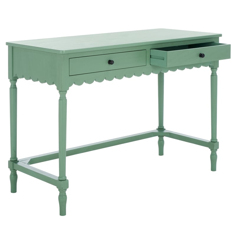 Pemberly Row Pine Wood 2 Drawer Desk with Storage in Sage Green