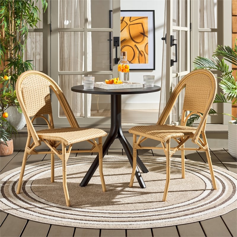 Pemberly Row Aluminum Side Chair Set of 2 in Natural for Indoor/Outdoor
