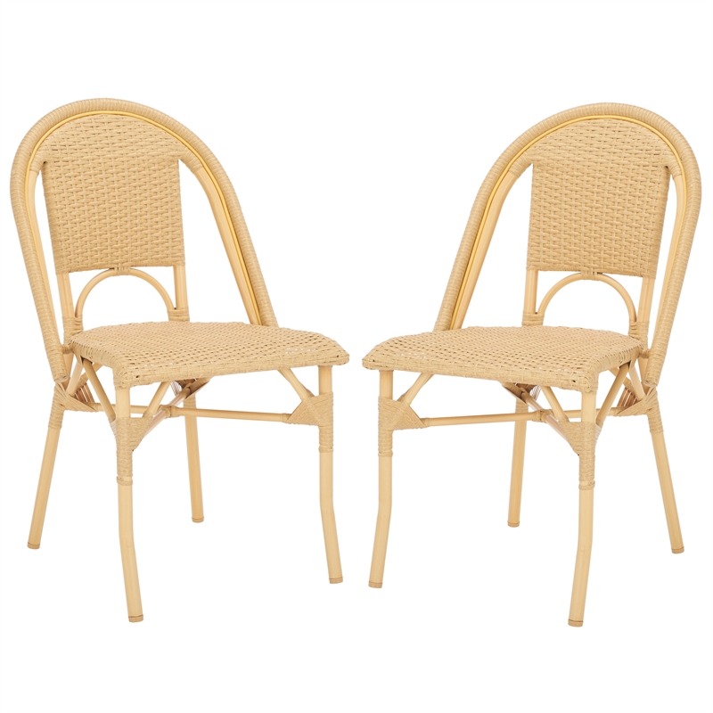 Pemberly Row Aluminum Side Chair Set of 2 in Natural for Indoor/Outdoor