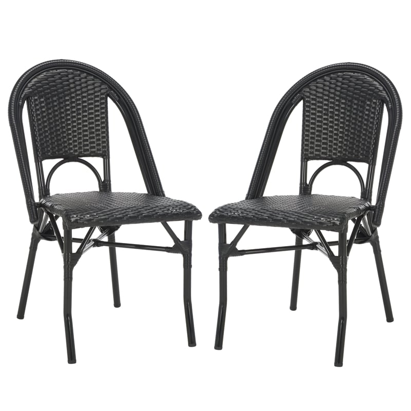 Pemberly Row Aluminum Side Chair Set of 2 in Black for Indoor/Outdoor