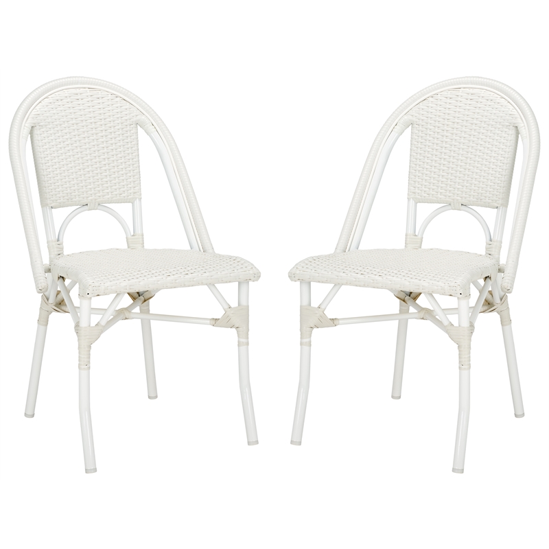 Pemberly Row Aluminum Side Chair Set of 2 in White for Indoor/Outdoor