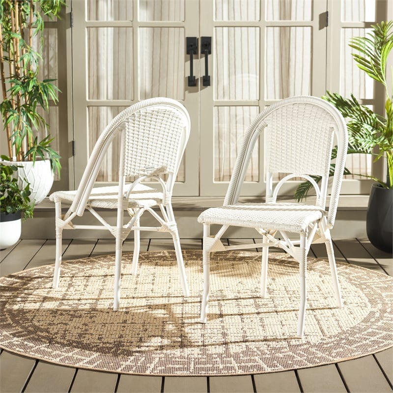 Pemberly Row Aluminum Side Chair Set of 2 in White for Indoor/Outdoor