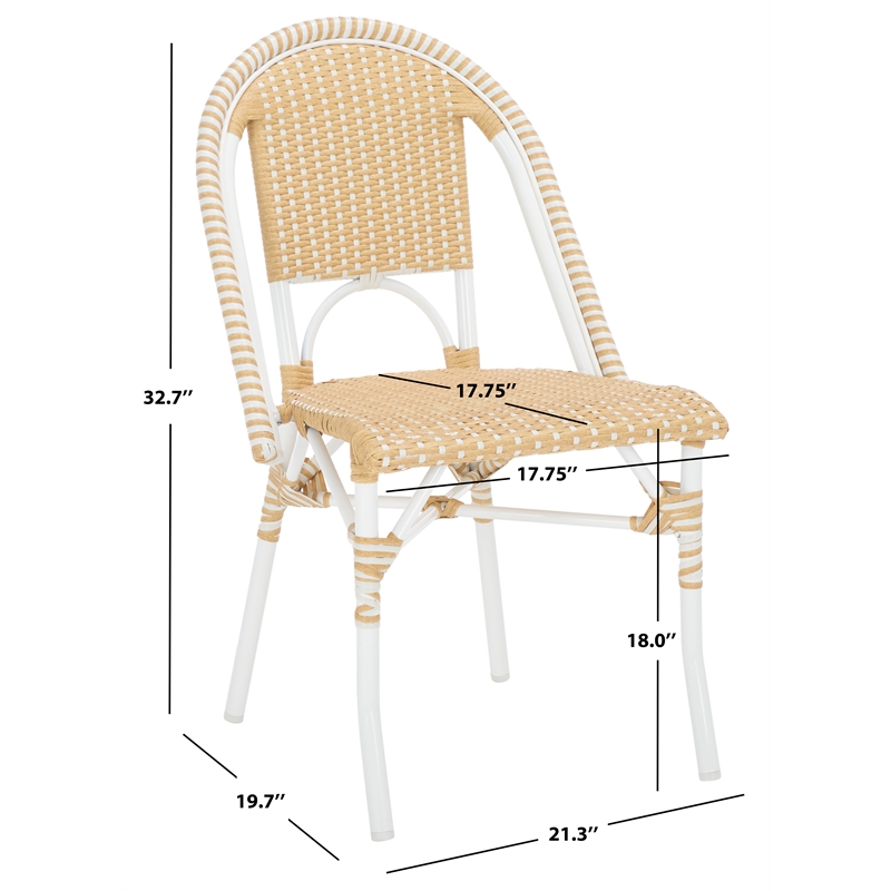 Pemberly Row Aluminum Side Chair Set of 2 with Cushions in Natural / White