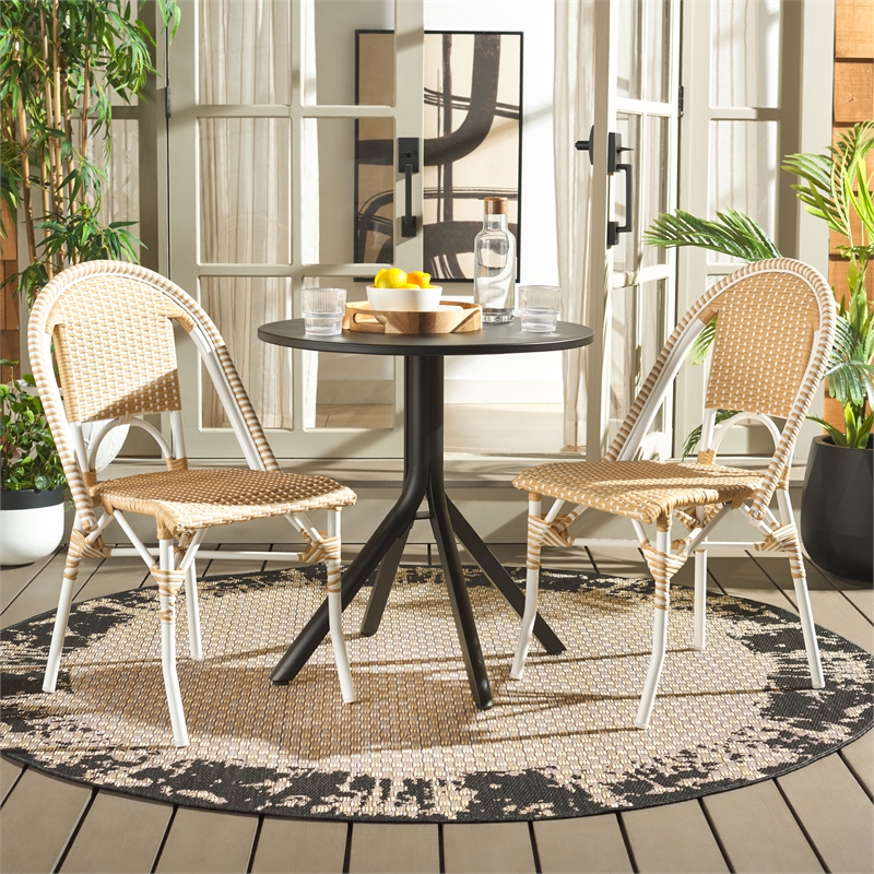 Pemberly Row Aluminum Side Chair Set of 2 with Cushions in Natural / White