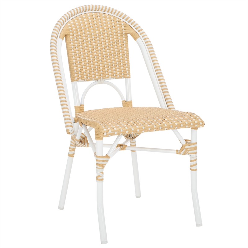 Pemberly Row Aluminum Side Chair Set of 2 with Cushions in Natural / White