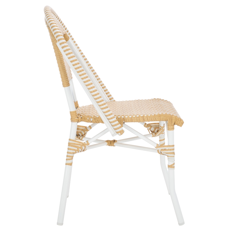 Pemberly Row Aluminum Side Chair Set of 2 with Cushions in Natural / White