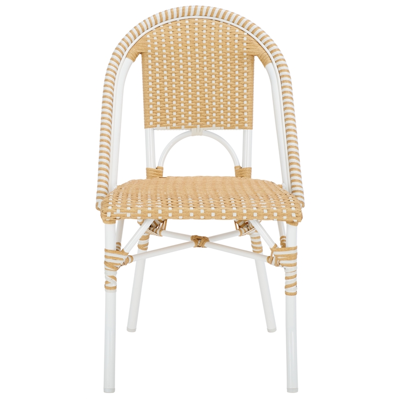 Pemberly Row Aluminum Side Chair Set of 2 with Cushions in Natural / White