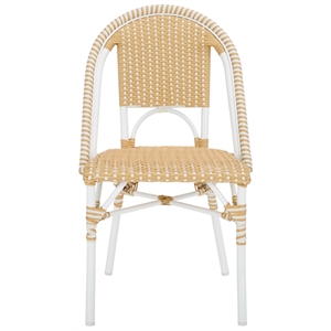 Pemberly Row Aluminum Side Chair Set of 2 with Cushions in Natural / White