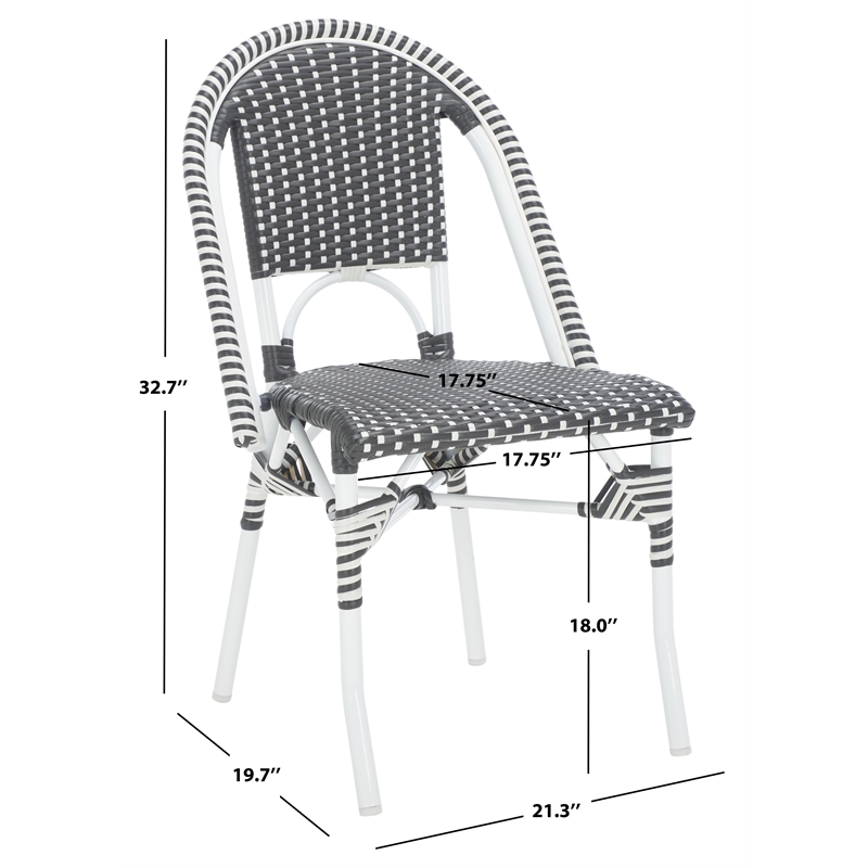 Pemberly Row Aluminum Side Chair Set of 2 with Cushions in Gray / White