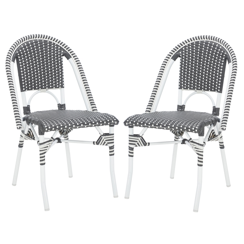 Pemberly Row Aluminum Side Chair Set of 2 with Cushions in Gray / White
