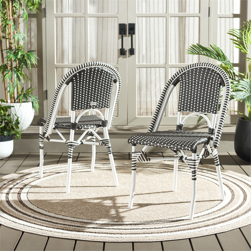 Pemberly Row Aluminum Side Chair Set of 2 with Cushions in Gray / White