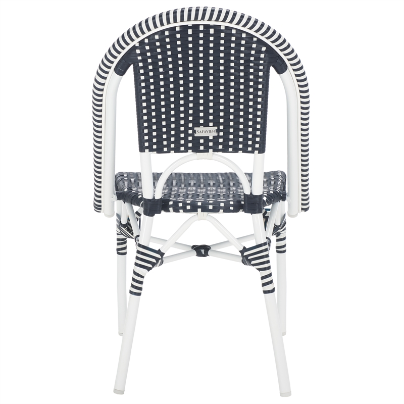 Pemberly Row Aluminum Side Chair Set of 2 with Cushions in Navy / White