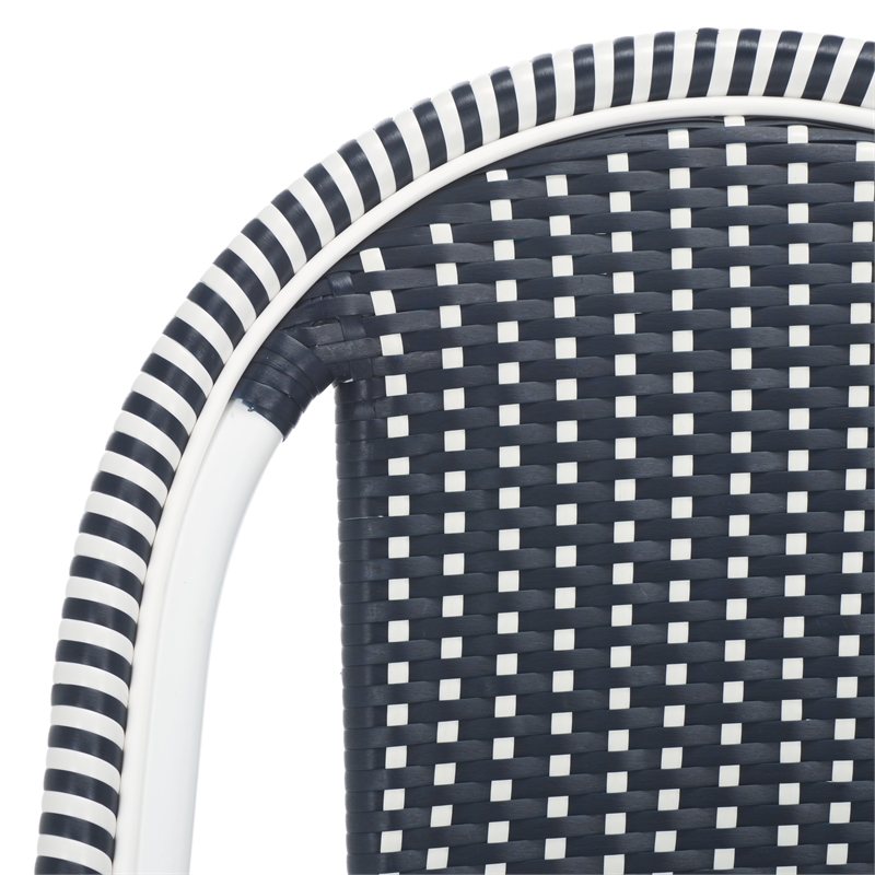 Pemberly Row Aluminum Side Chair Set of 2 with Cushions in Navy / White