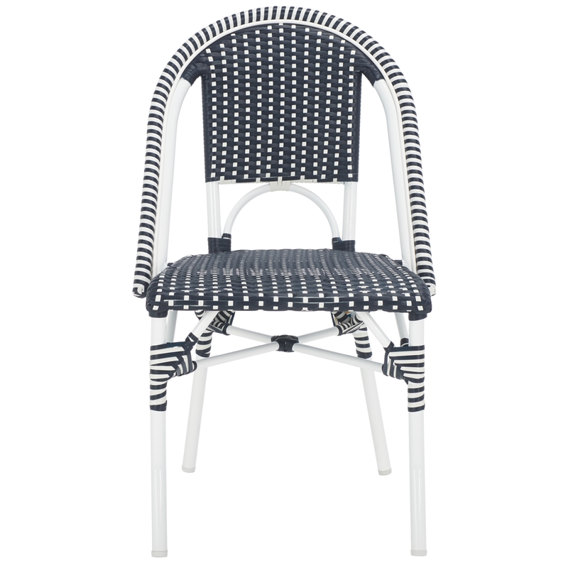Pemberly Row Aluminum Side Chair Set of 2 with Cushions in Navy / White