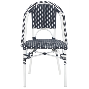 Pemberly Row Aluminum Side Chair Set of 2 with Cushions in Navy / White