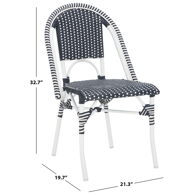 Pemberly Row Aluminum Side Chair Set of 2 with Cushions in Navy / White